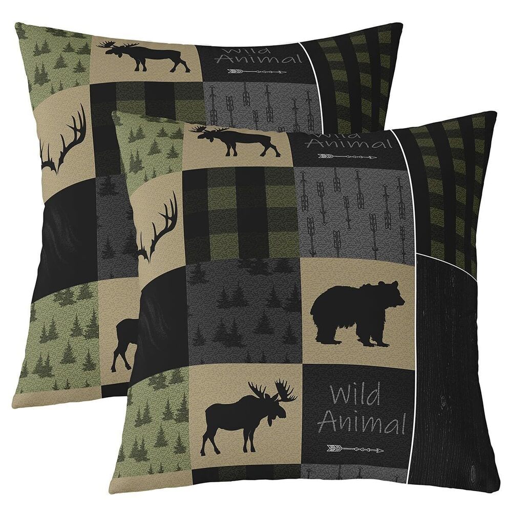 8529 24 x 24-Inch Bear Print Square Cushion Covers Set of 2 Boys Girls Wild
